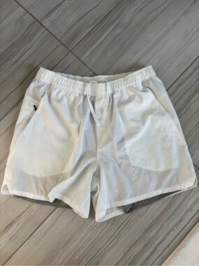 DSG White Drawstring Athletic Shorts with Gray Liner